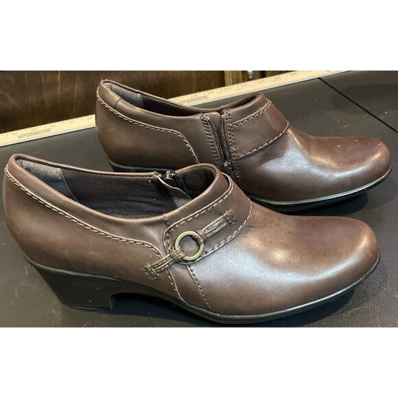 Clarks Women’s Leather Genette Curve Brown Loafer Shoes Size 9M Office Career - Picture 1 of 6